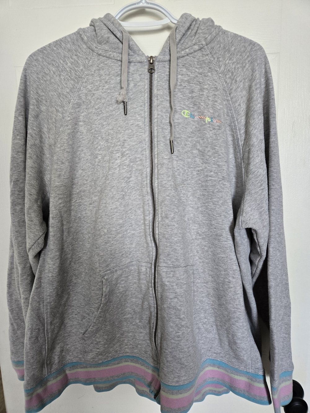 Champion Gray Zip-Up Hoodie with Pastel Trim